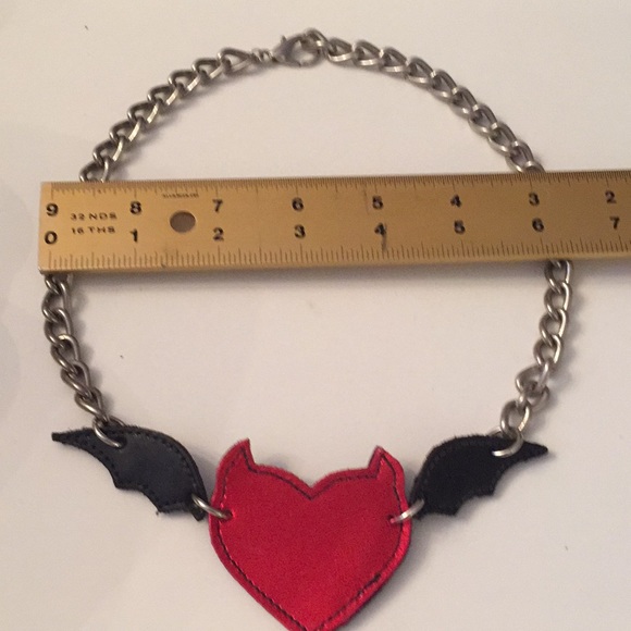 Heart with wings necklace Devil 👿 heart leather - Picture 7 of 8